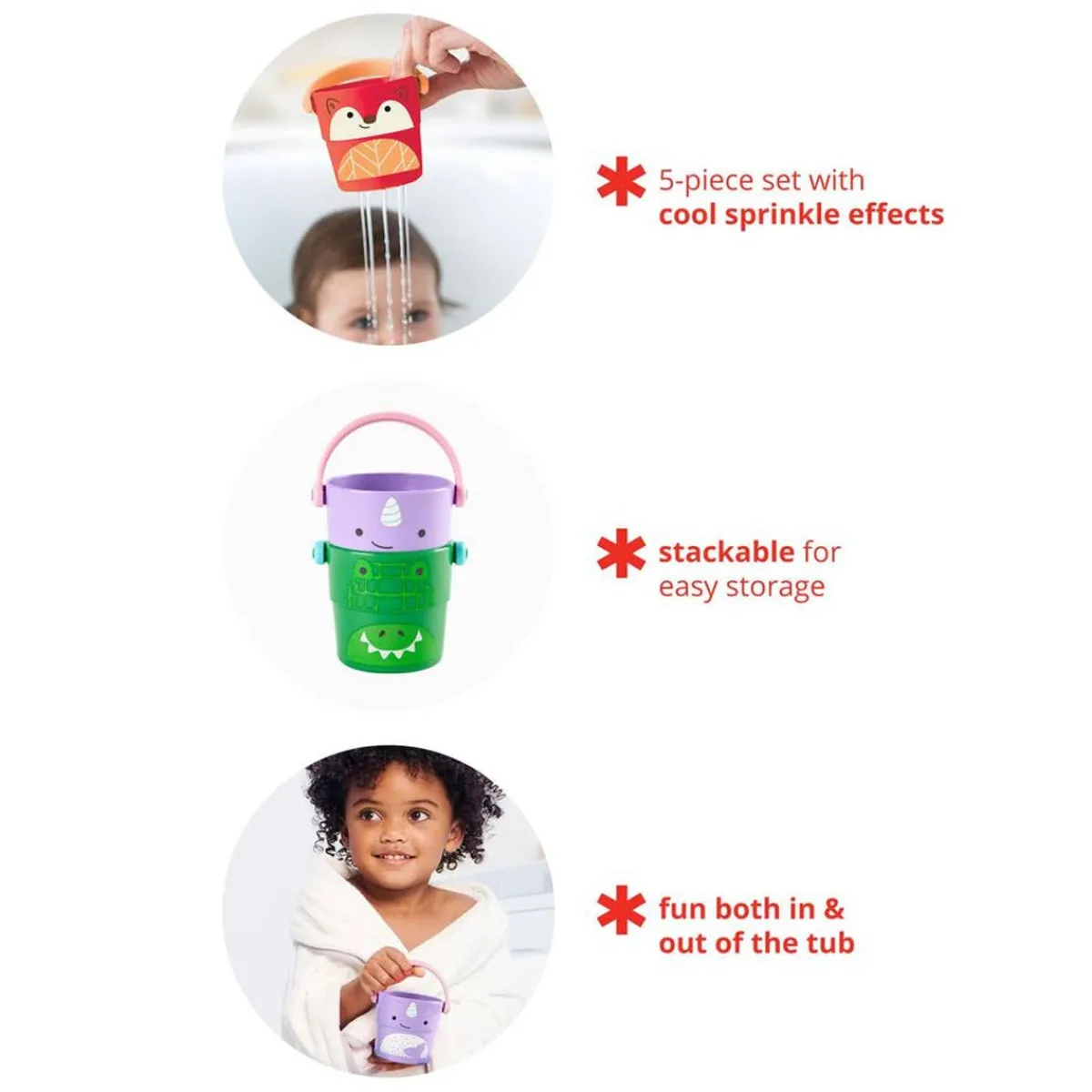 Stack + Nest Toys|Bath Toys-Skip Hop Zoo Stack & Pour Buckets - Multi 2